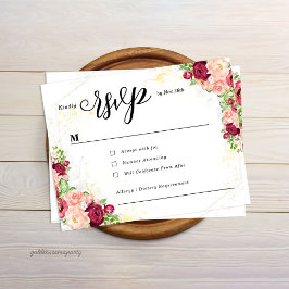 Tarjeta De Confirmación De Asistencia Burgundy Floral Gold Polygonal Geometric Wedding