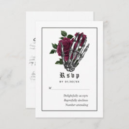 Tarjeta De Confirmación De Asistencia Burgundy Floral Gothic Skeleton Boda