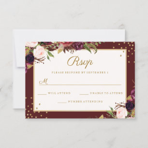 Tarjeta De Confirmación De Asistencia Burgundy Gold