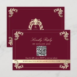 Tarjeta De Confirmación De Asistencia Burgundy Gold Baroque QR Code Wedding