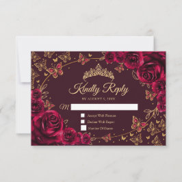 Tarjeta De Confirmación De Asistencia Burgundy Gold Quinceanera Reply