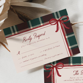 Tarjeta De Confirmación De Asistencia Burgundy Green Plaid Christmas Bow Wedding