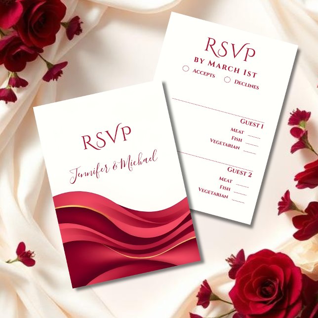 Tarjeta De Confirmación De Asistencia Burgundy Modern Wedding  (Burgundy Wedding  RSVP Card with Meal Options)