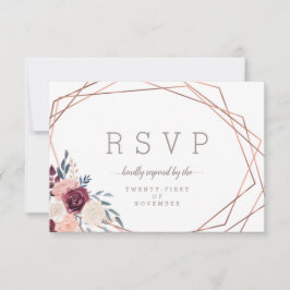 Tarjeta De Confirmación De Asistencia Burgundy Moderna Floral Geométrica Marfil Elección