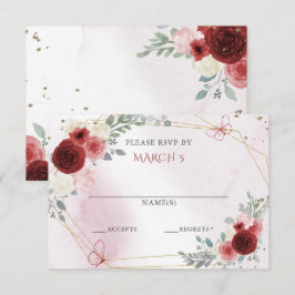 Tarjeta De Confirmación De Asistencia Burgundy oro mariposas florales Quinceanera 