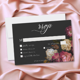 Tarjeta De Confirmación De Asistencia Burgundy & Pink Romantic Rose Black Moody Wedding
