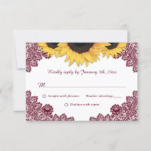 Burgundy Rústico Wood Lace Sunflower Boda