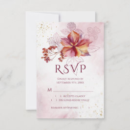 Tarjeta De Confirmación De Asistencia Burgundy Watercolor Fall Boda elegante Bouquet