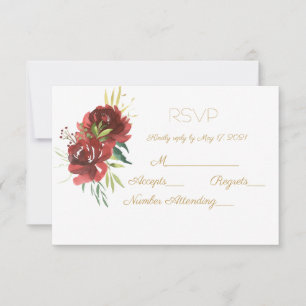 Tarjeta De Confirmación De Asistencia Burgundy Watercolor Rose Bouquet
