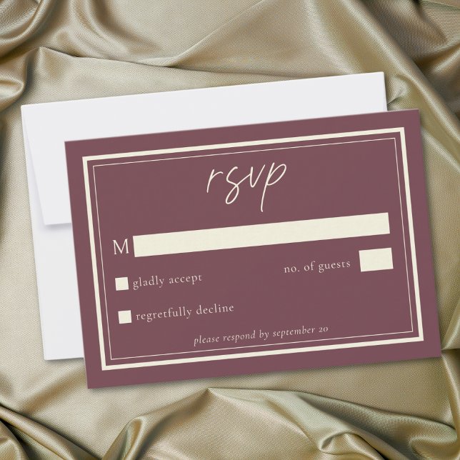 Tarjeta De Confirmación De Asistencia Burgundy Wine Minimalist Frame Wedding (Burgundy Wine Minimalist Frame Wedding RSVP Card)