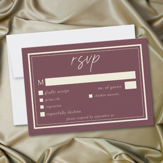 Tarjeta De Confirmación De Asistencia Burgundy Wine Minimalist Frame Wedding (Burgundy Wine Minimalist Frame Wedding RSVP Card)