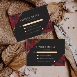 Tarjeta De Confirmación De Asistencia Burgundy y negro ⎮ Rosa Roja Floral Boda