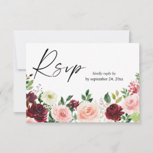 Tarjeta De Confirmación De Asistencia Burgundy y Rosa Floral 4 con Comida