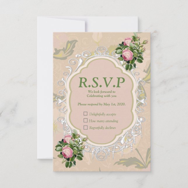 Tarjeta De Confirmación De Asistencia Bush Garden Green - rosas rosas blandas (Anverso)