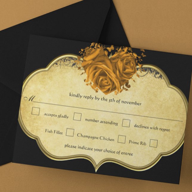 Tarjeta De Confirmación De Asistencia Butterfly Metallic Gold Heart Gold y Black (Subido por el creador)
