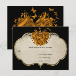 Tarjeta De Confirmación De Asistencia Butterfly Metallic Gold Heart Tan Faux Parchment