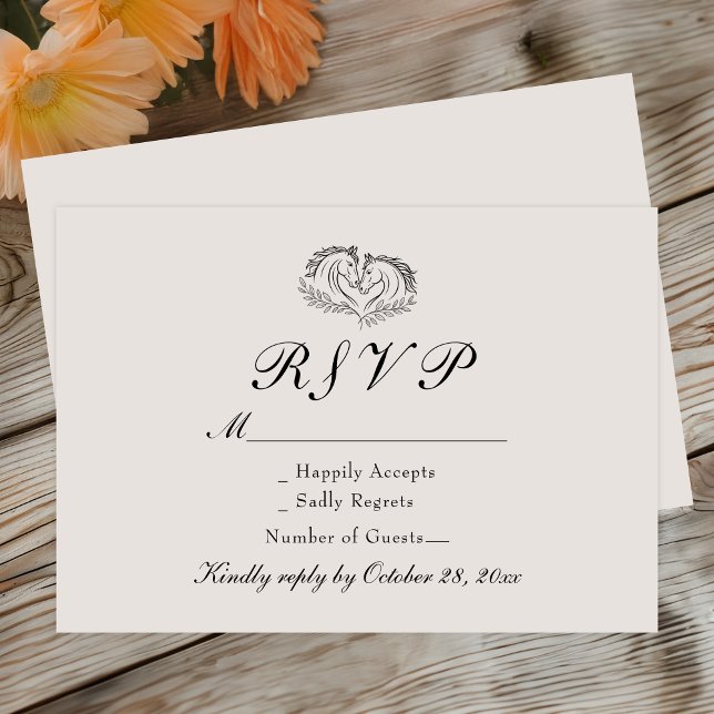 Tarjeta De Confirmación De Asistencia Caballo Rústico Occidental Marfil Elegante Boda (Subido por el creador)