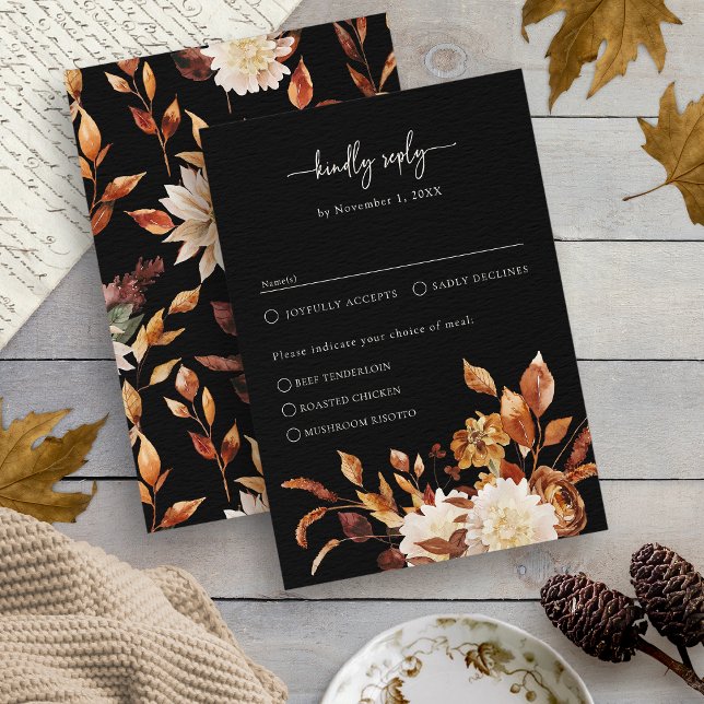 Tarjeta De Confirmación De Asistencia Caída elegante y negra (Black Elegant Fall RSVP Card
)