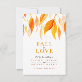 Tarjeta De Confirmación De Asistencia Caída en el amor acuarela naranja otoño rojo boda