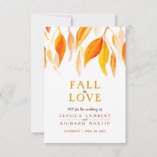 Tarjeta De Confirmación De Asistencia Caída en el amor acuarela naranja otoño rojo boda