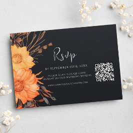 Tarjeta De Confirmación De Asistencia Caída floral Código QR Boda negro