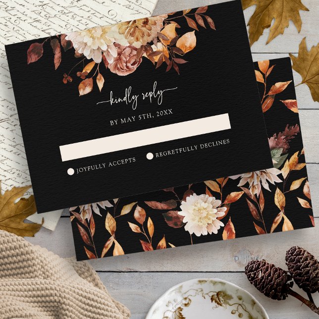 Tarjeta De Confirmación De Asistencia Caída negra elegante (Elegant Black Fall RSVP Card
)