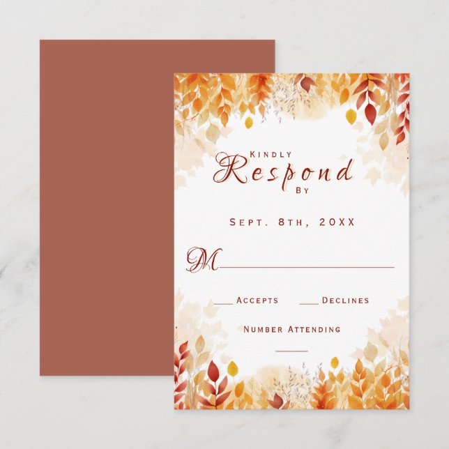 Tarjeta De Confirmación De Asistencia Caída Rústica Sale Elegante Boda acuático (Anverso / Reverso)