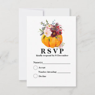 Tarjeta De Confirmación De Asistencia calabaza, floral, otoño 3,5" x 5" Tarjeta de respu
