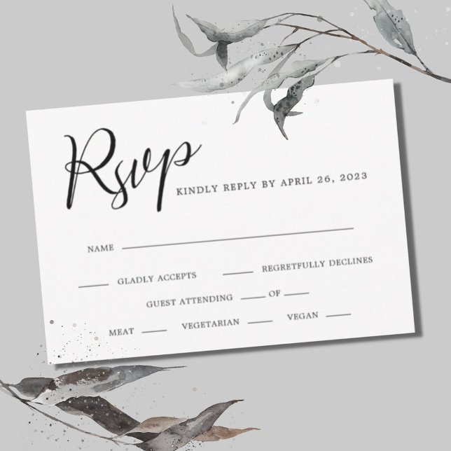 Tarjeta De Confirmación De Asistencia Caligrafía Boda simple negro y blanco (Subido por el creador)