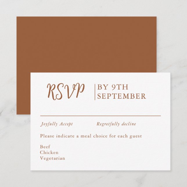 Tarjeta De Confirmación De Asistencia Caligrafía de Bodas decorativos Naranjas quemados (Anverso / Reverso)