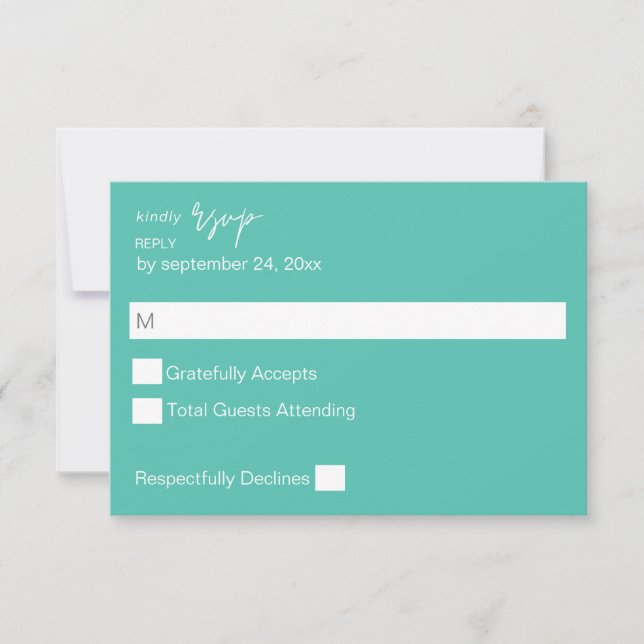 Tarjeta De Confirmación De Asistencia Caligrafía del MOD verde turquesa sobre la carne R (Anverso)