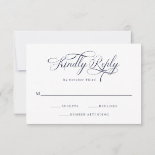 Tarjeta De Confirmación De Asistencia Caligrafía elegante Boda azul de la Marina