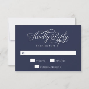 Tarjeta De Confirmación De Asistencia Caligrafía elegante Boda azul de la Marina