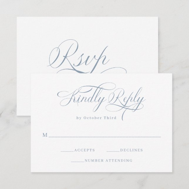 Tarjeta De Confirmación De Asistencia Caligrafía elegante | Dusty Blue Boda (Anverso / Reverso)
