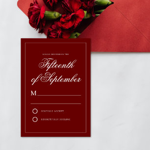 Tarjeta De Confirmación De Asistencia Caligrafía elegante minimalista de color rojo de C