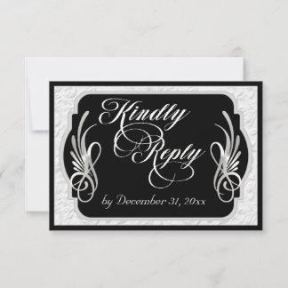 Tarjeta De Confirmación De Asistencia Caligrafía elegante y relieve falso - Plata/Negro