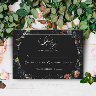 Tarjeta De Confirmación De Asistencia Caligrafía floral negra Bella Artes