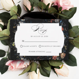 Tarjeta De Confirmación De Asistencia Caligrafía floral negra Bella Artes