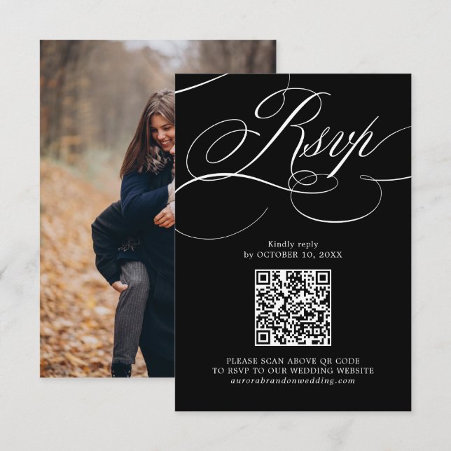 Tarjeta De Confirmación De Asistencia Caligrafía moderna eterna Código QR negro Foto (Anverso / Reverso)