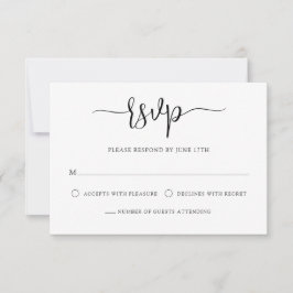 Tarjeta De Confirmación De Asistencia Caligrafía moderna y elegante Boda blanco negro