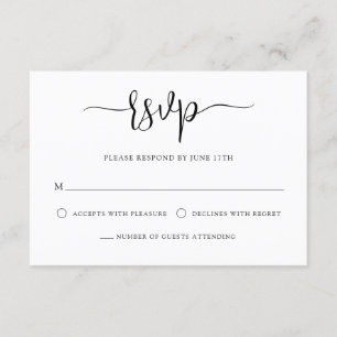 Tarjeta De Confirmación De Asistencia Caligrafía moderna y elegante Boda blanco negro