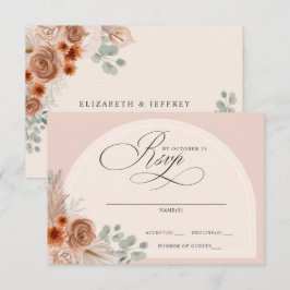 Tarjeta De Confirmación De Asistencia Caligrafía rusa Boho Terracotta Pampas Boda
