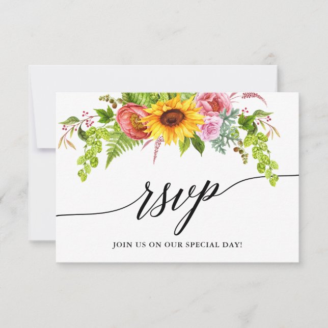 Tarjeta De Confirmación De Asistencia Calligrafía Acuarela Boda floral de girasol (Anverso)