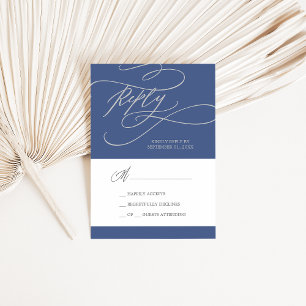 Tarjeta De Confirmación De Asistencia Calligrafía azul denim romántica simple