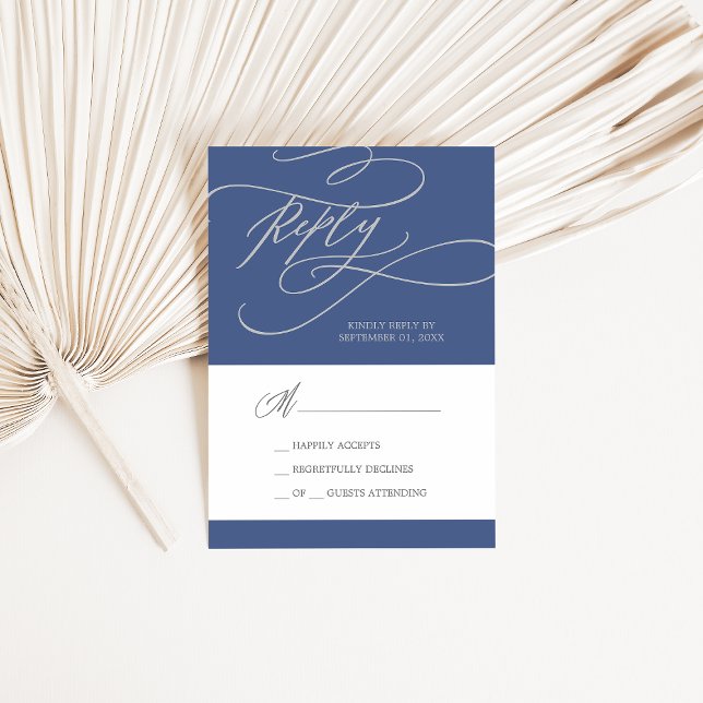 Tarjeta De Confirmación De Asistencia Calligrafía azul denim romántica simple (Subido por el creador)