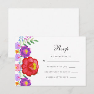 Tarjeta De Confirmación De Asistencia Calligrafía floral de Fiesta Roja colorida Quincea