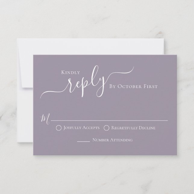 Tarjeta De Confirmación De Asistencia Calligrafía simple Lavender Lilac Comida Elección  (Anverso)