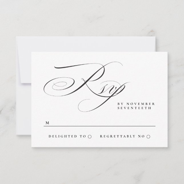 Tarjeta De Confirmación De Asistencia Calligrafía simple tradicional Boda de puntas negr (Anverso)