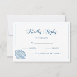 Tarjeta De Confirmación De Asistencia Calligraphy White Dusty Blue Floral Wedding