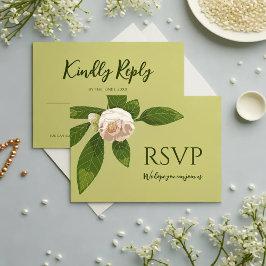 Tarjeta De Confirmación De Asistencia Camelia y Verdor Simple Elegancia